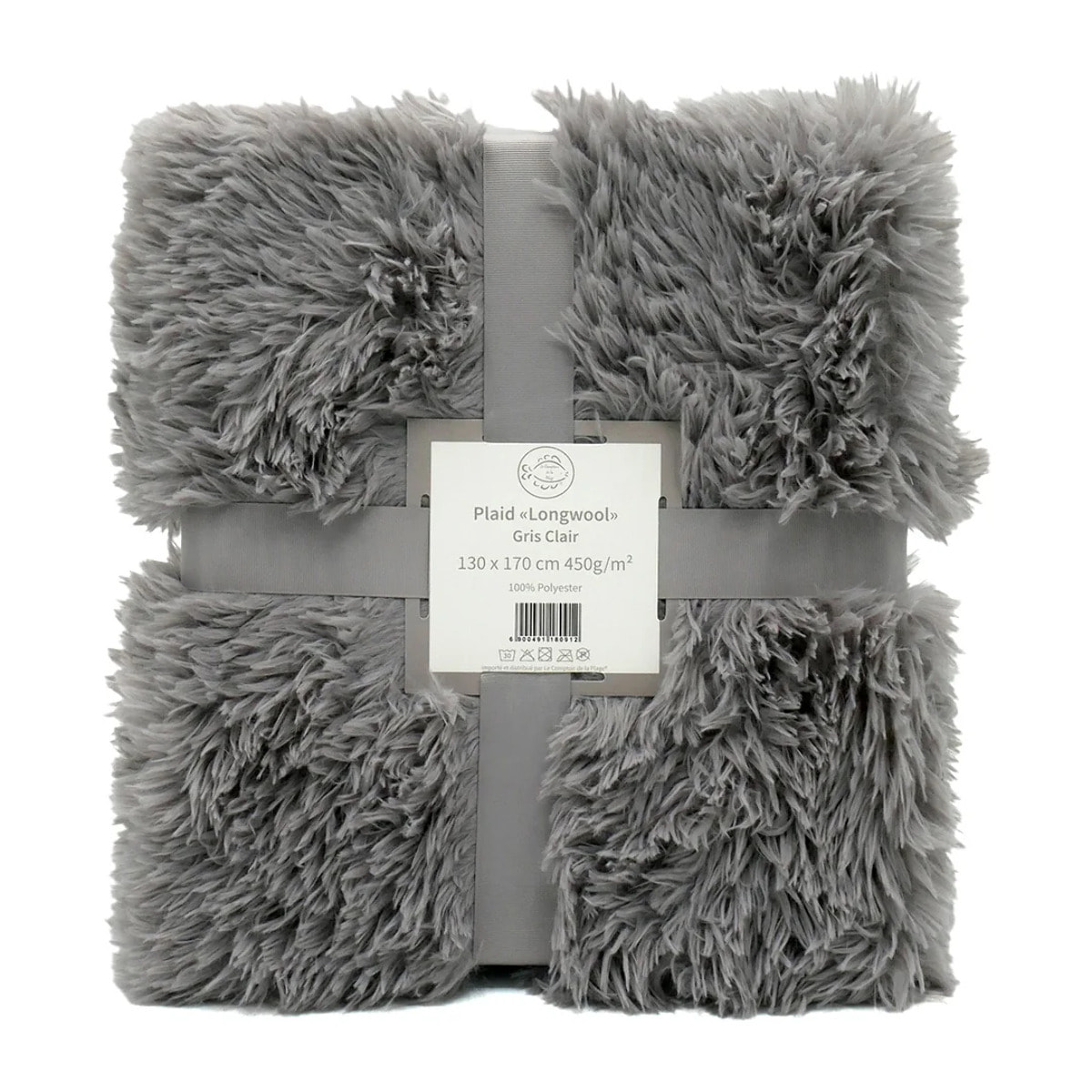 Plaid imitation poils longs - Longwool Gris Clair - 130x170cm - 450g/m²