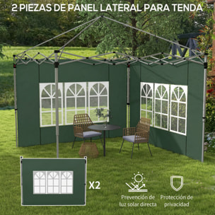 2 Paredes Laterales para Carpas de 3 x 3 / 3 x 4 m, 295x195 cm, Paredes Laterales de Repuesto para Cenador de Tela Oxford con Ventana, para Jardín, Exteriores, Fiestas, Verde
