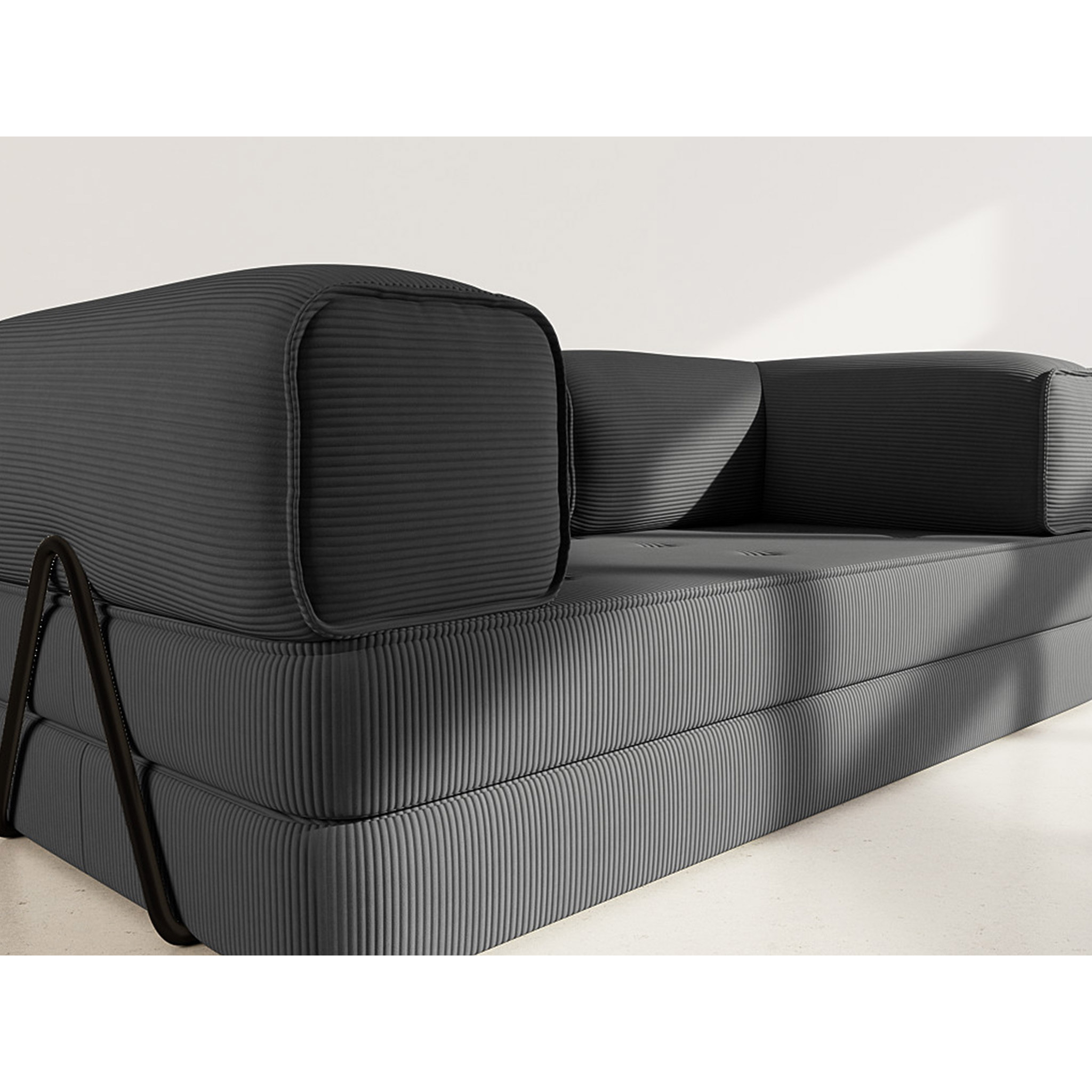 Poppy - canapé 3 places convertible en velours côtelé - Noir