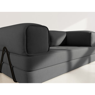 Poppy - canapé 3 places convertible en velours côtelé - Noir