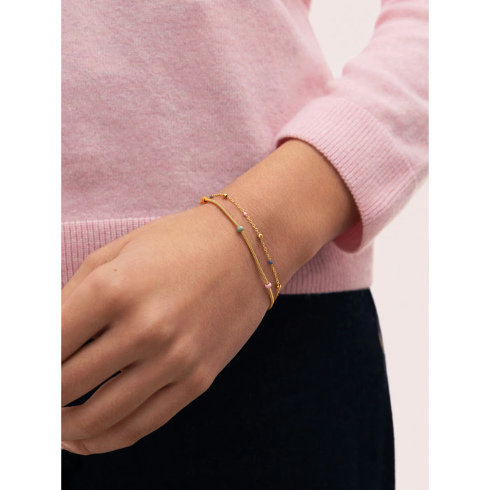 Pulsera Doble Carla Enamel Acero Baño Oro