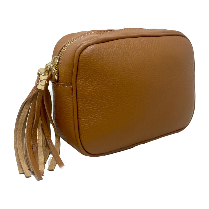 Chicca Borse - Tracollina Clutch Donna in Vera Pelle - Colore Cuoio Scuro