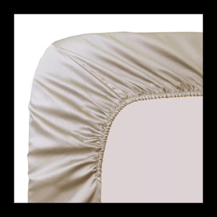 Drap housse b40 satin de coton uni beige Ava uni lin