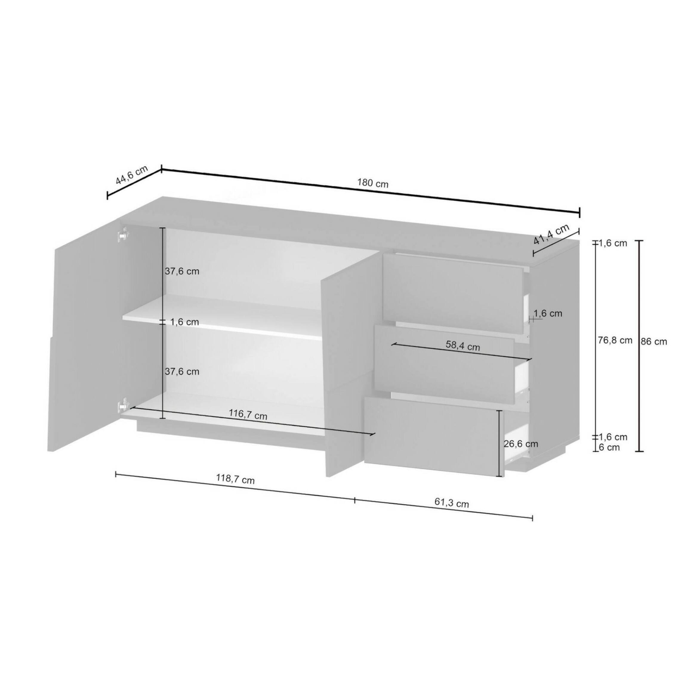 Credenza Ddalessi, Buffet da soggiorno, Madia da salotto con 2 ante e 3 cassetti, 180x44h86 cm, Rovere