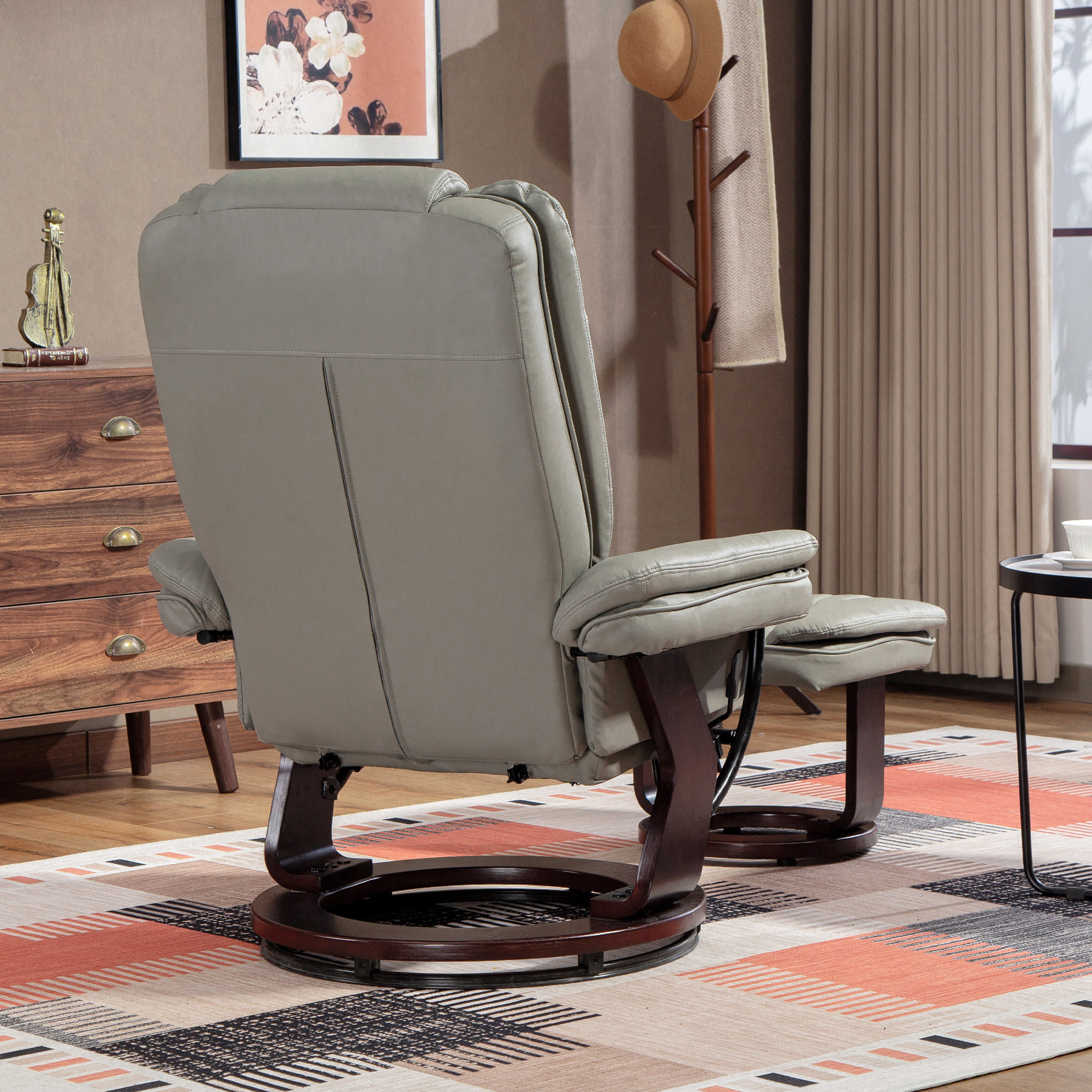 Fauteuil de relaxation inclinable pivotant avec repose-pied PU grège