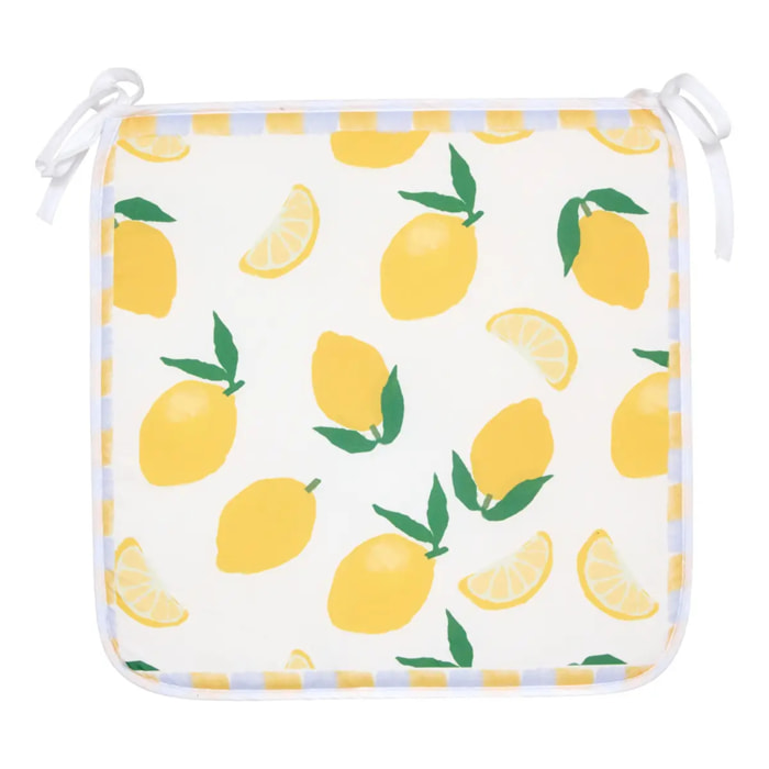 Galette de chaise Fruity 39x39cm imprimé citrons jaunes