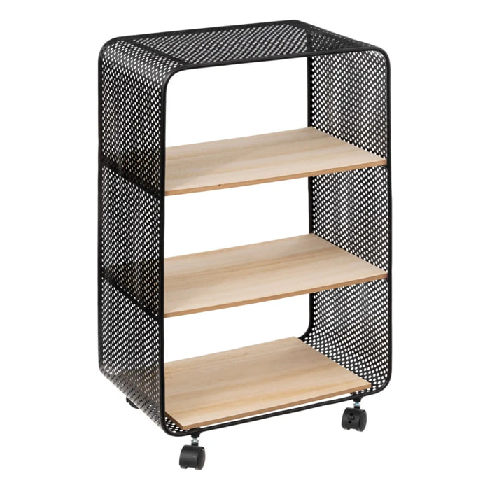 Étagère à roulettes 3 cases noir