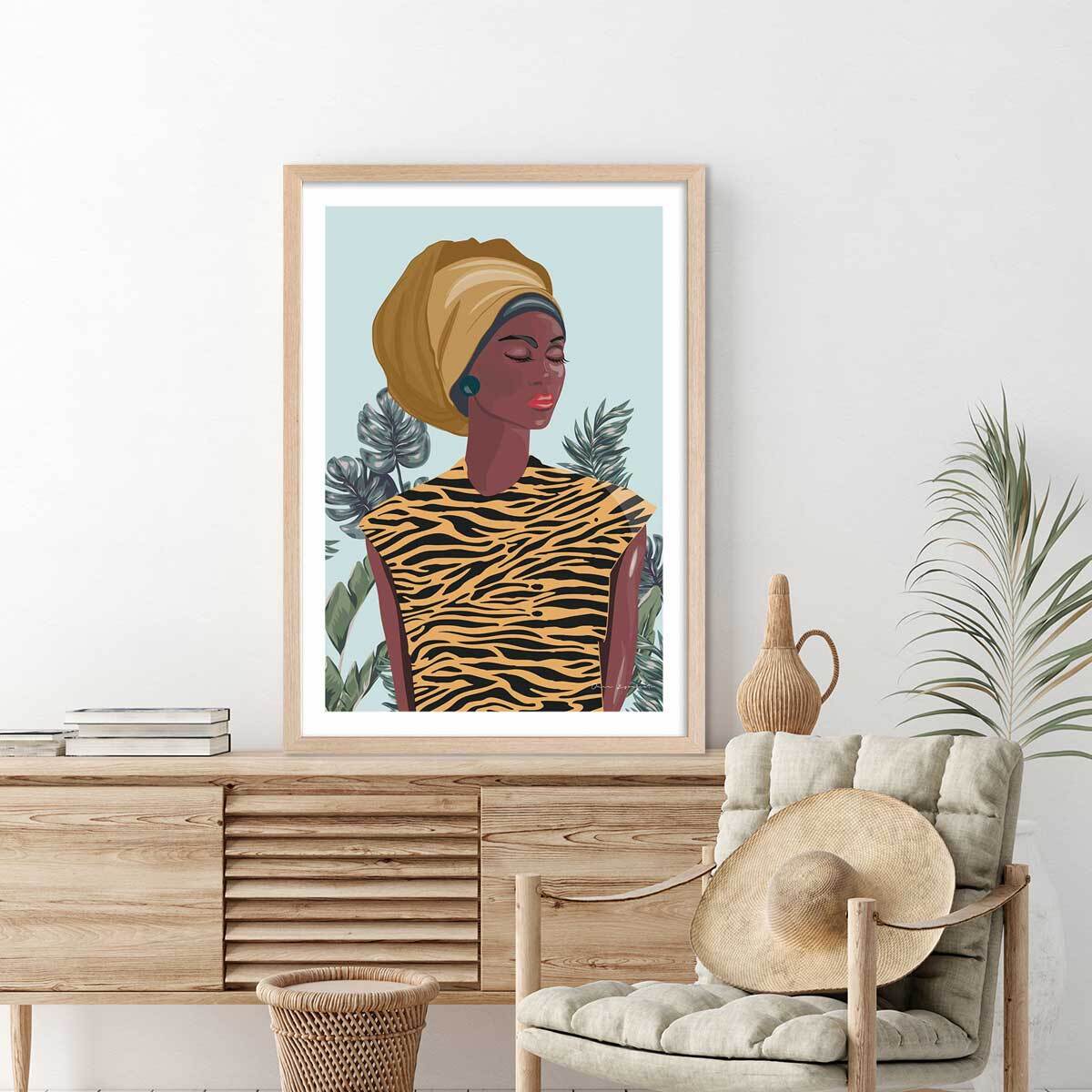 Affiche mode Jamaican girl Affiche + cadre en bois - Chêne