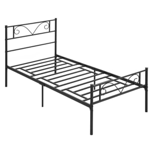 Marco de Cama Individual de Metal 31 cm para Colchón 90x190 cm con Cabecera Forma de Mariposa Estructura de Cama con Espacio Bajo de Almacenamiento 95x196x100 cm Negro