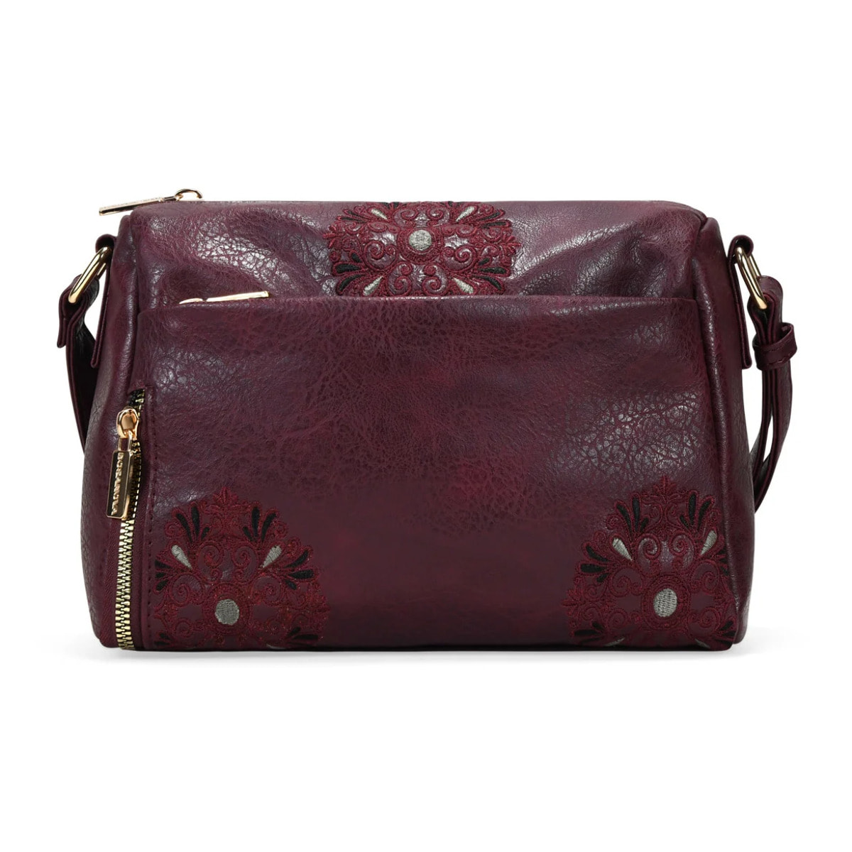Bolso bandolera burdeos con bordado