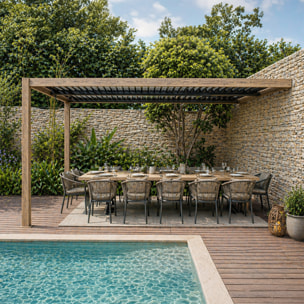 Pergola bioclimatique 4x3m adossée effet bois PANAGIA