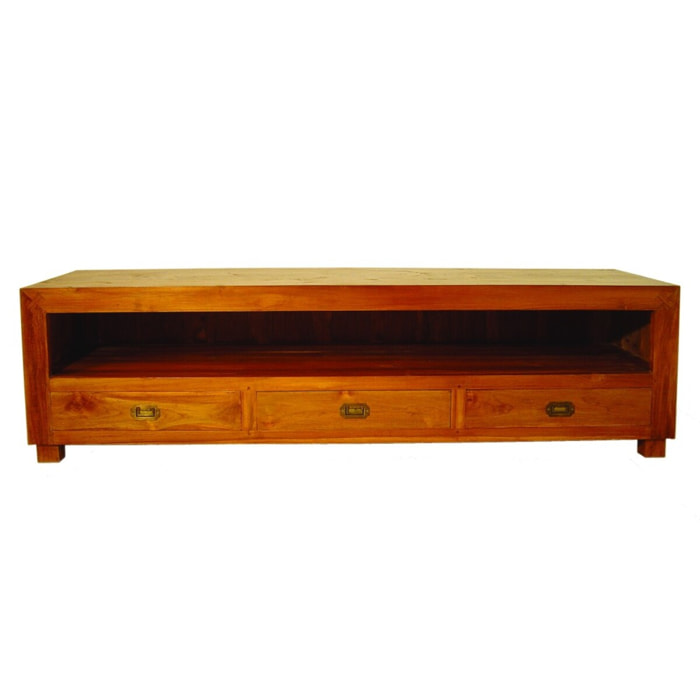 API - Meuble TV marron 3 tiroirs bois Teck