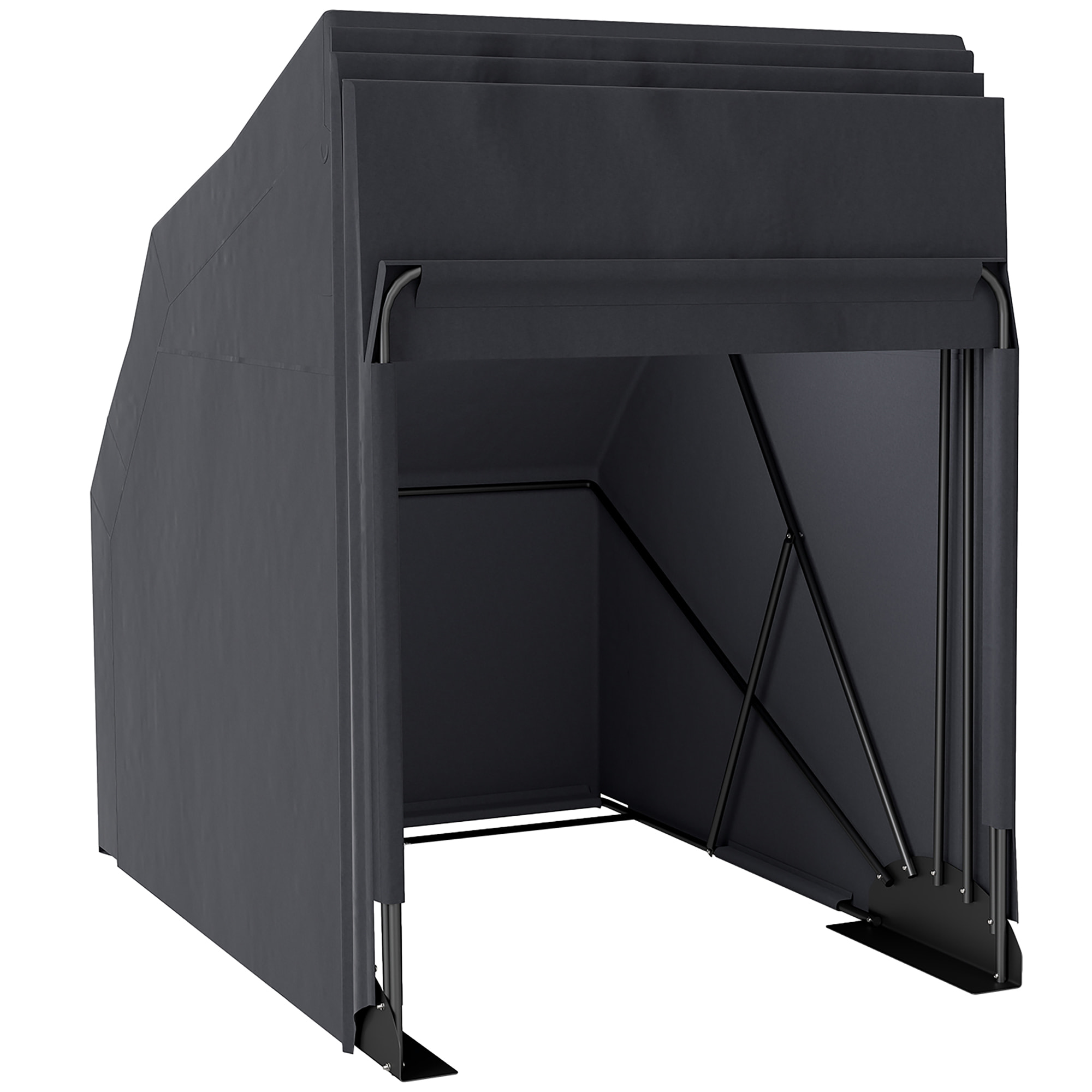 Abri moto extérieur pliable housse imperméable 3 couches support métal 2 fenêtres enroulables noir