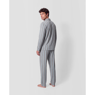 Pijama largo camisero algodón raya talea azul verde
