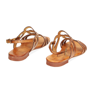 Sandali bassi cognac in vacchetta