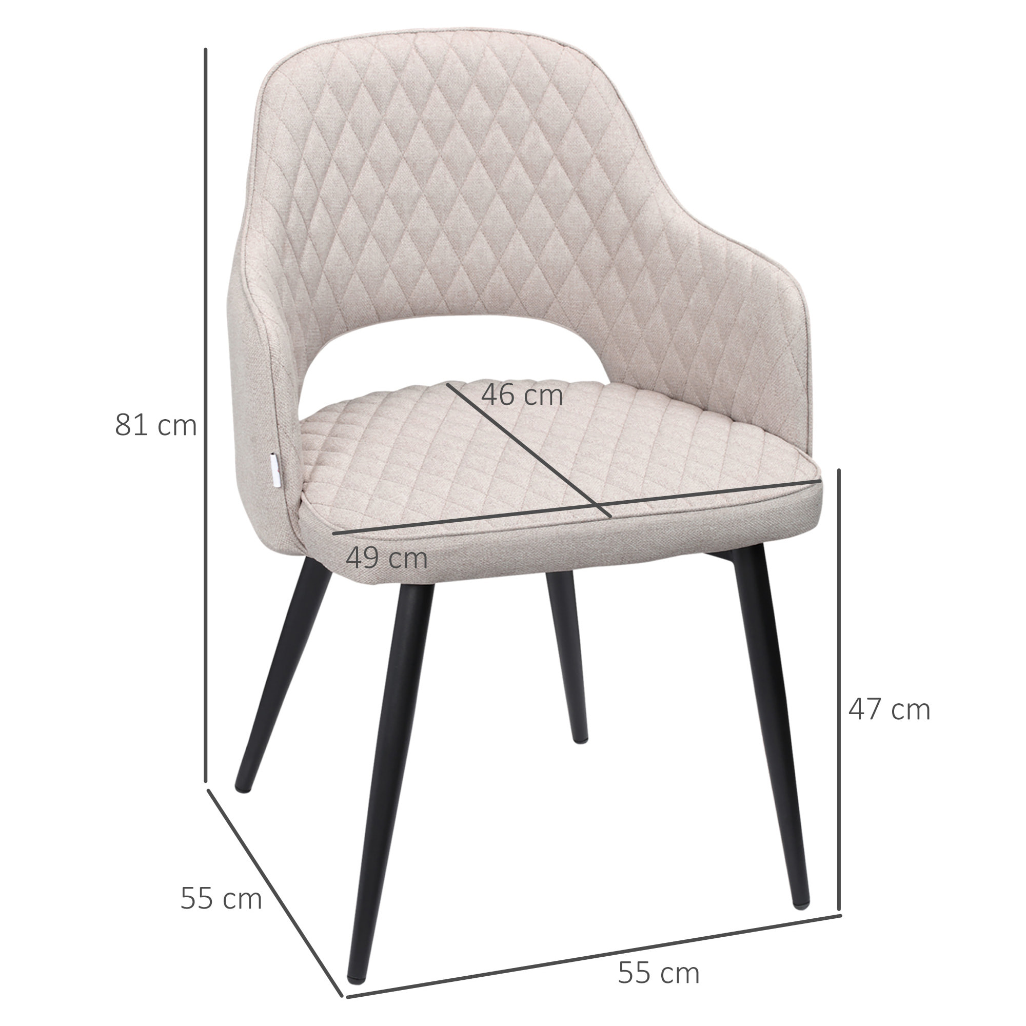 HOMCOM Juego de 2 Sillas de Comedor Tapizado en Tela con Respaldo Alto y Patas de Acero Sillas de Cocina para Salón Restaurante Carga 120 kg 55x55x81 cm Crema