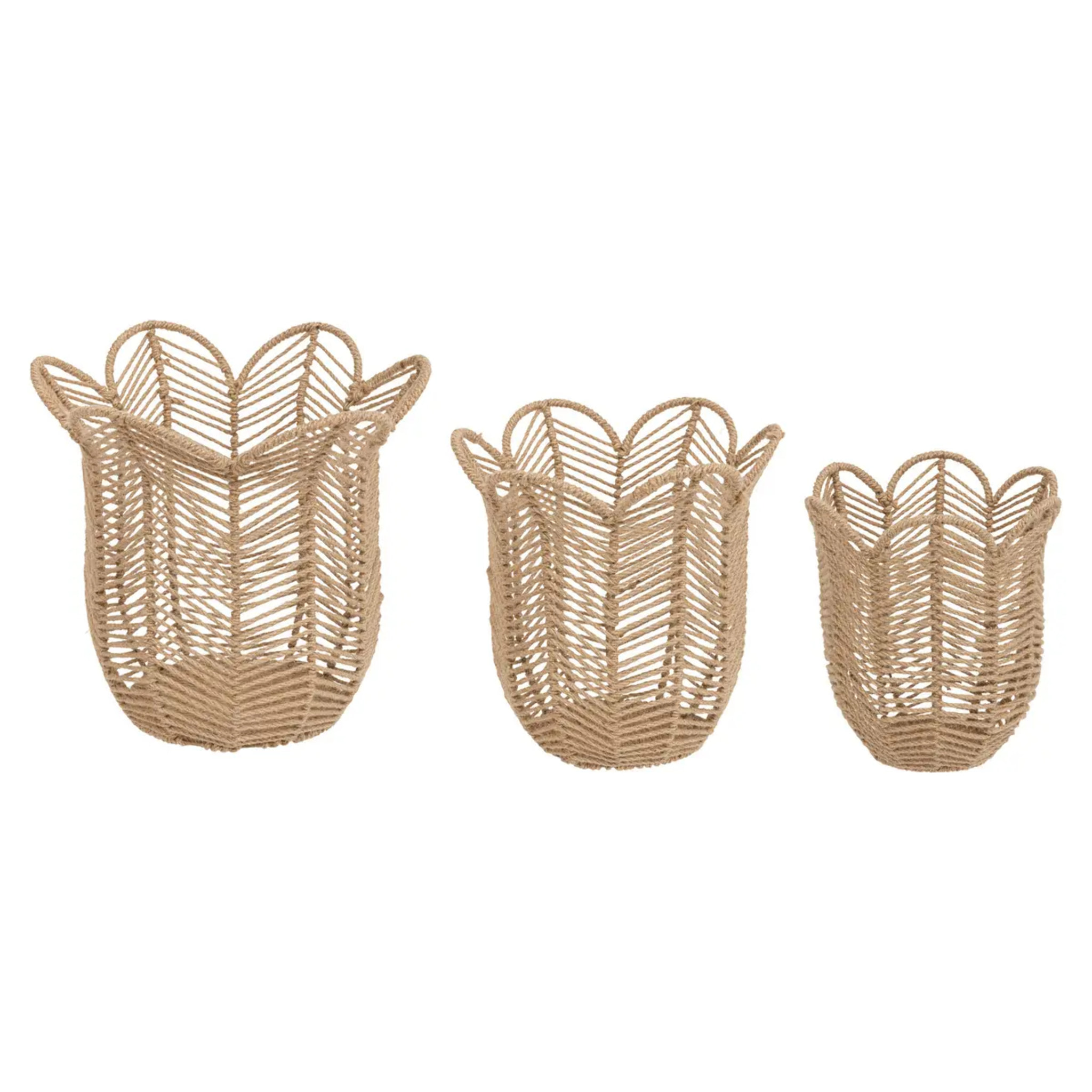 Lot de 3 paniers "The floral" D25 30,8 37,8cm beige