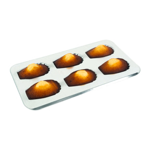 Plaque 6 madeleines gourmandes - fer blanc - 395 x 200 mm