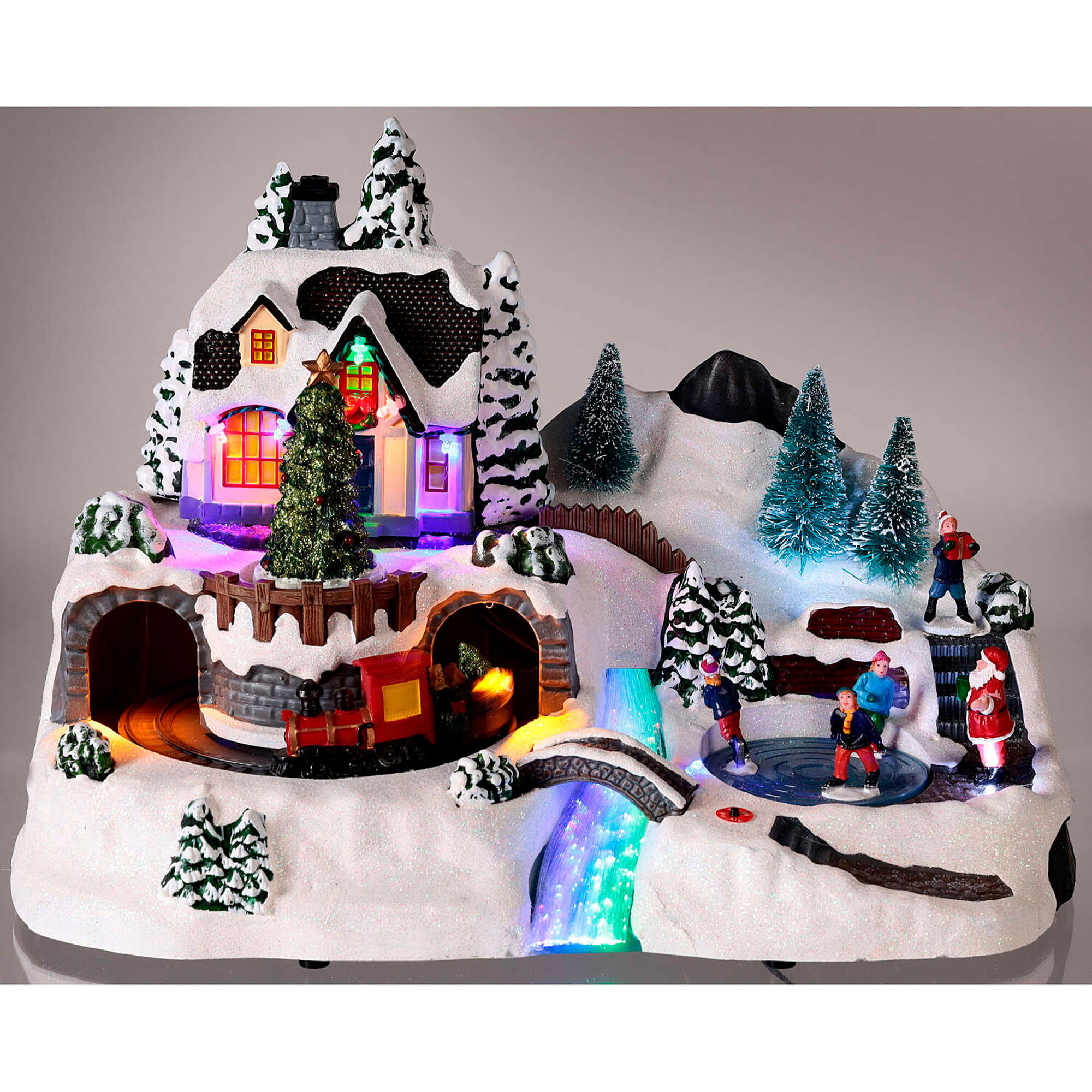 Pueblo navideño para decoración con escena en movimiento y luces led 37x22,5x25,7cm