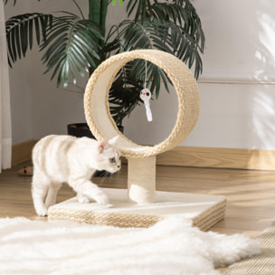 Árbol para Gatos Pequeño con Túnel Poste Rascador de Yute Juguete Colgante Beige