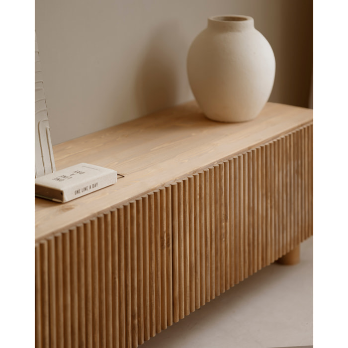 Meuble TV en bois de sapin et pin en ton chêne moyen 152x42cm Hauteur: 45.5 Longueur: 152 Largeur: 42
