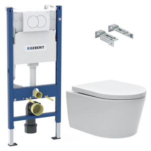 Pack WC sans bride SAT, fixations invisibles + Abattant softclose + Bâti support Geberit UP100 + Plaque blanche