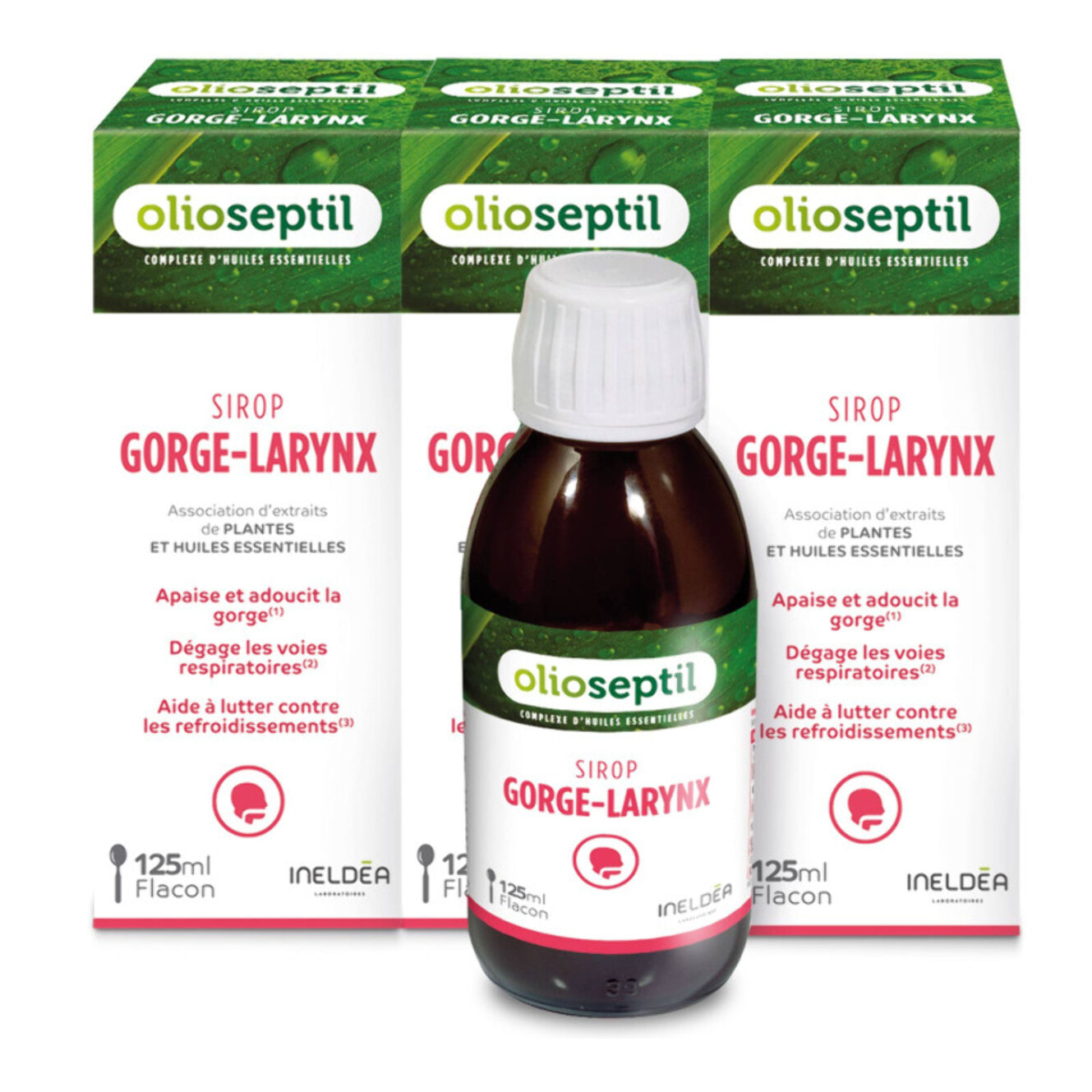OLIOSEPTIL - Sirop Gorge-Larynx - Association d'extraits et d'huile essentielles de plantes - Apaise les voies respiratoires - Aide à lutter contre les refroidissements - Lot de 3