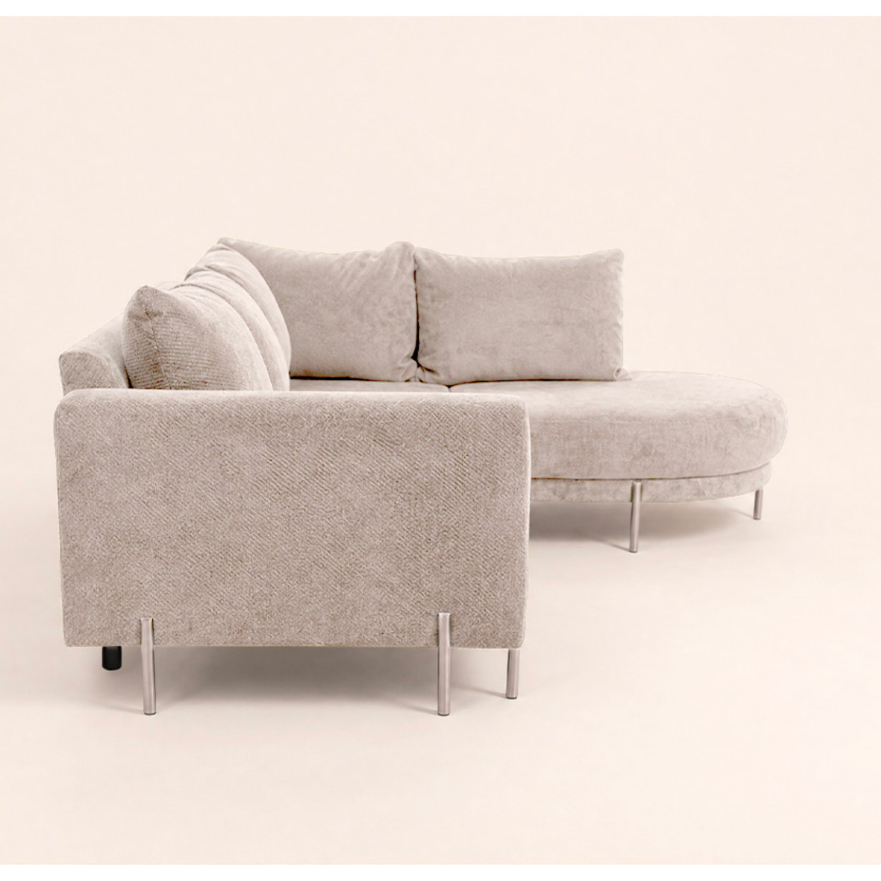 Gabin - Canapé d'angle droit 5 places en velours texturé - Beige