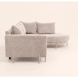 Gabin - Canapé d'angle droit 5 places en velours texturé - Beige