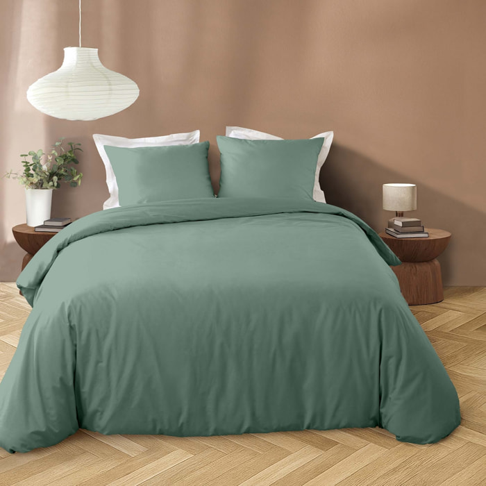 Parure de lit 3 pièces en microfibre unie lavée housse + taies - Vert