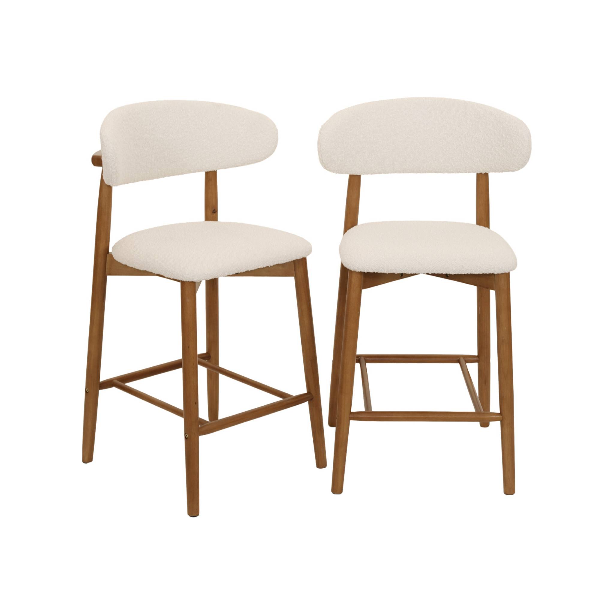Tabouret de bar bois d'hévéa et tissu bouclette (lot de 2)  PAOLA