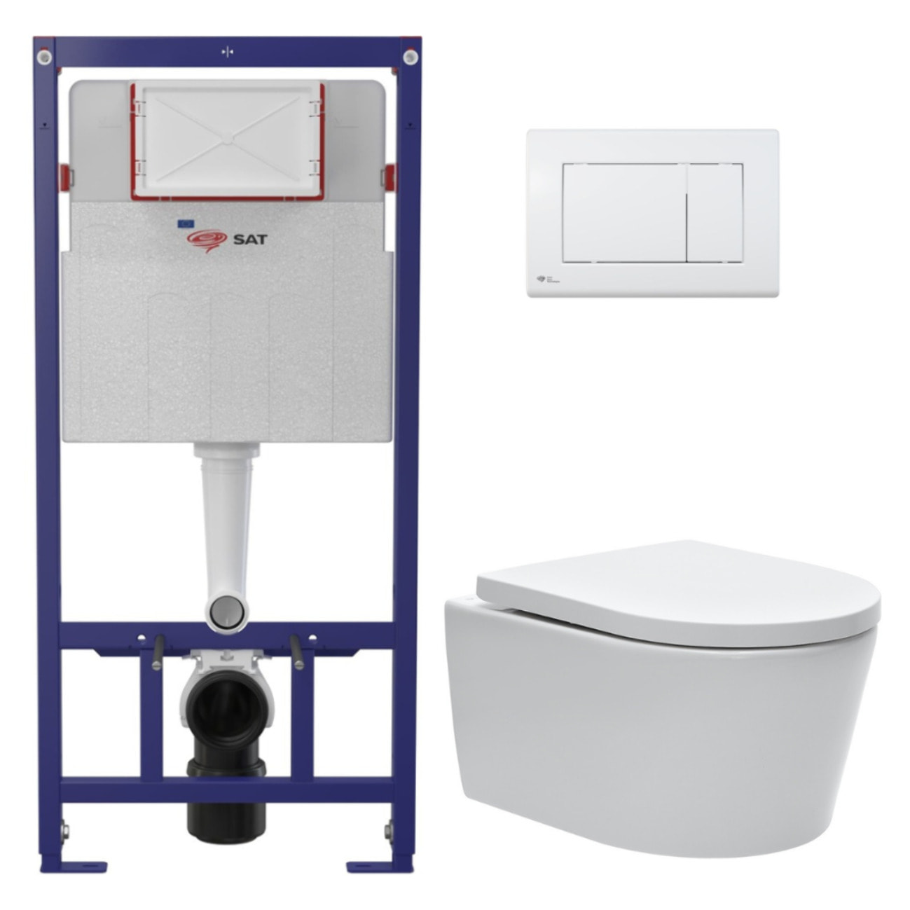 Pack WC bâti ECO 2L Swiss Aqua Technologies + WC suspendu Swiss Aqua Technologies + plaque blanc brillant (STESTBRWR01-IN)