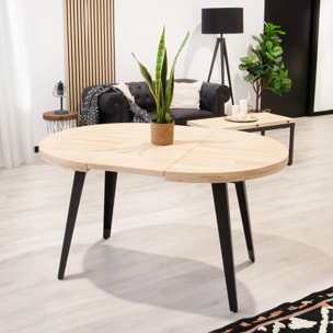 Mesa de comedor redonda extensible en negro y roble 100-180x100 cm Berg Negro - Roble