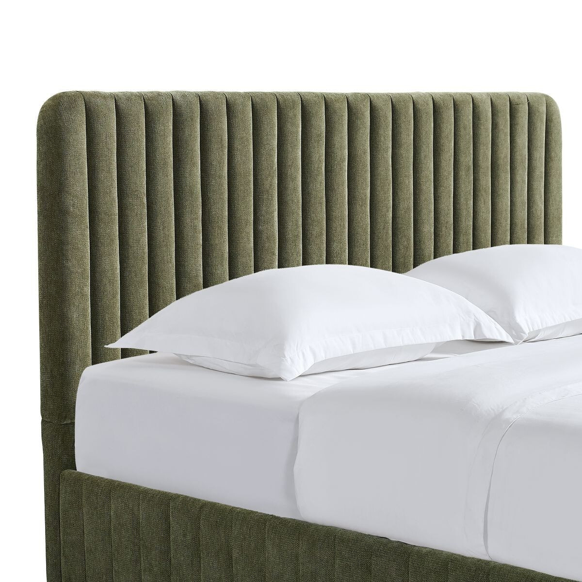 Lit coffre adulte avec tête de lit capitonnée en tissu chenille - ALTO