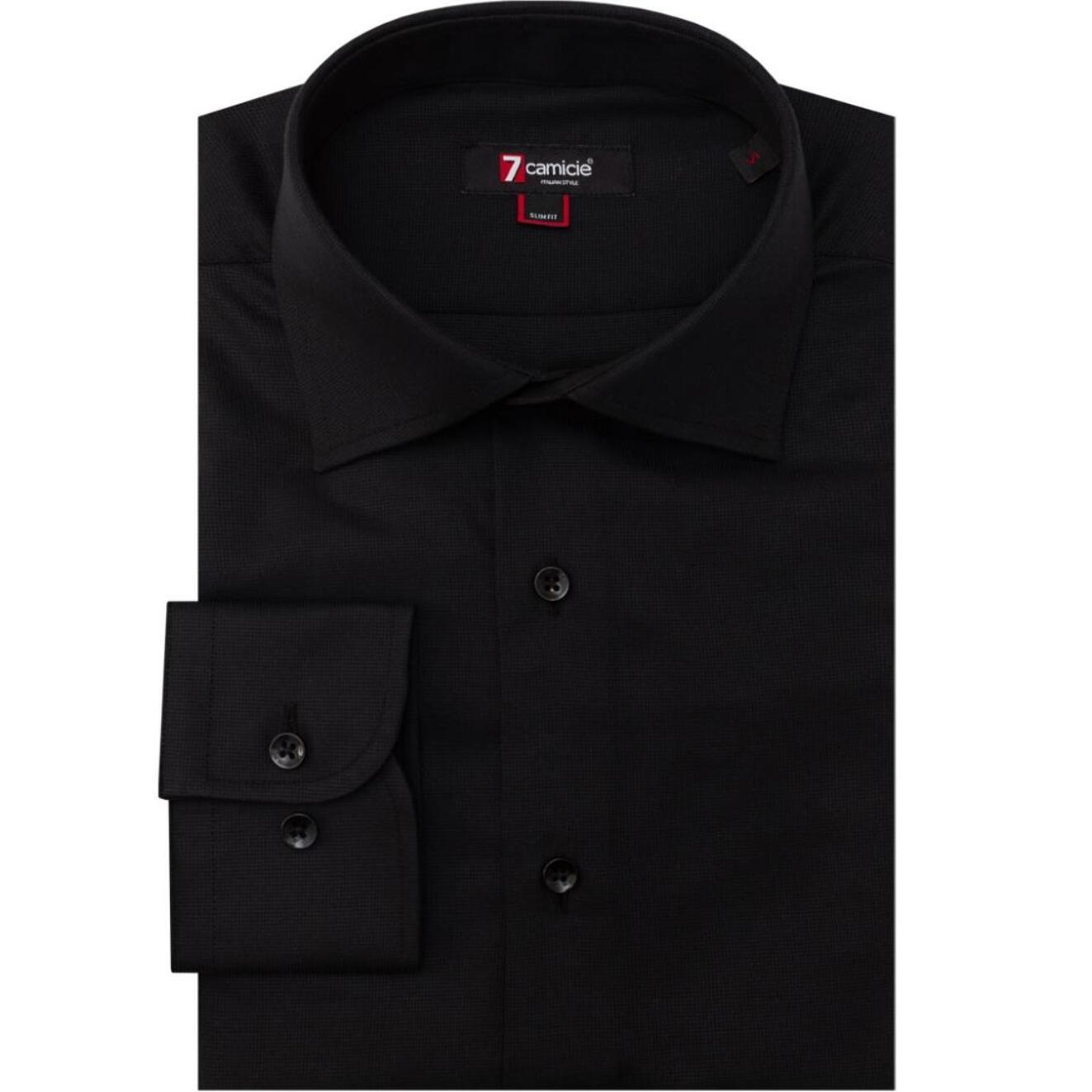 Camicia Uomo 1 Bottone Francese Slim Armaturato Riga Media Nero