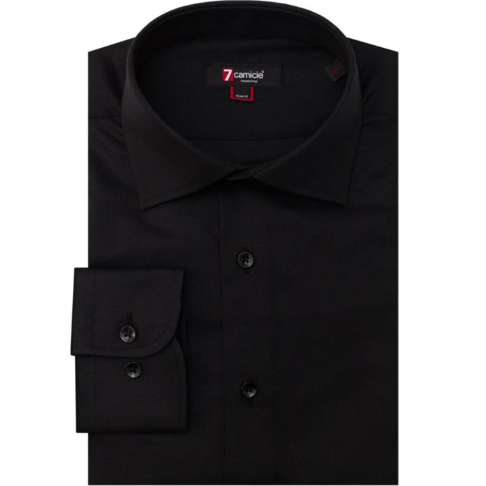 Camicia Uomo 1 Bottone Francese Slim Armaturato Riga Media Nero