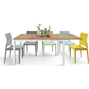 Tavolo TROPEA in legno, finitura rovere rustico e base in metallo verniciato bianco, allungabile 120x80 cm - 170x80 cm