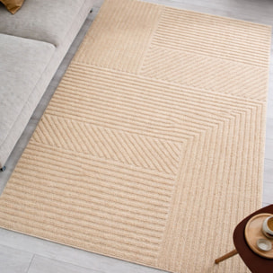 HARMONIE - Tapis de salon beige à motif géométrique en relief