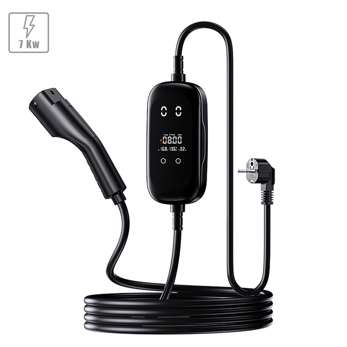 Cargador G01 para coche eléctrico Tipo 2, EV y PHEV, con 32A y 7KW. APP de control y Pantalla LCD.
