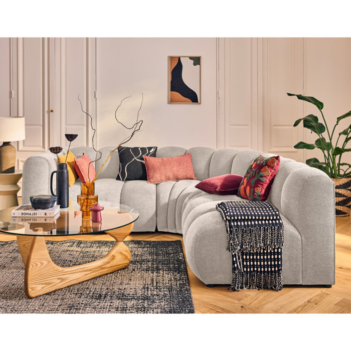 Debbie - canapé modulable d'angle droit 4 places avec accoudoir en tissu texturé - Beige