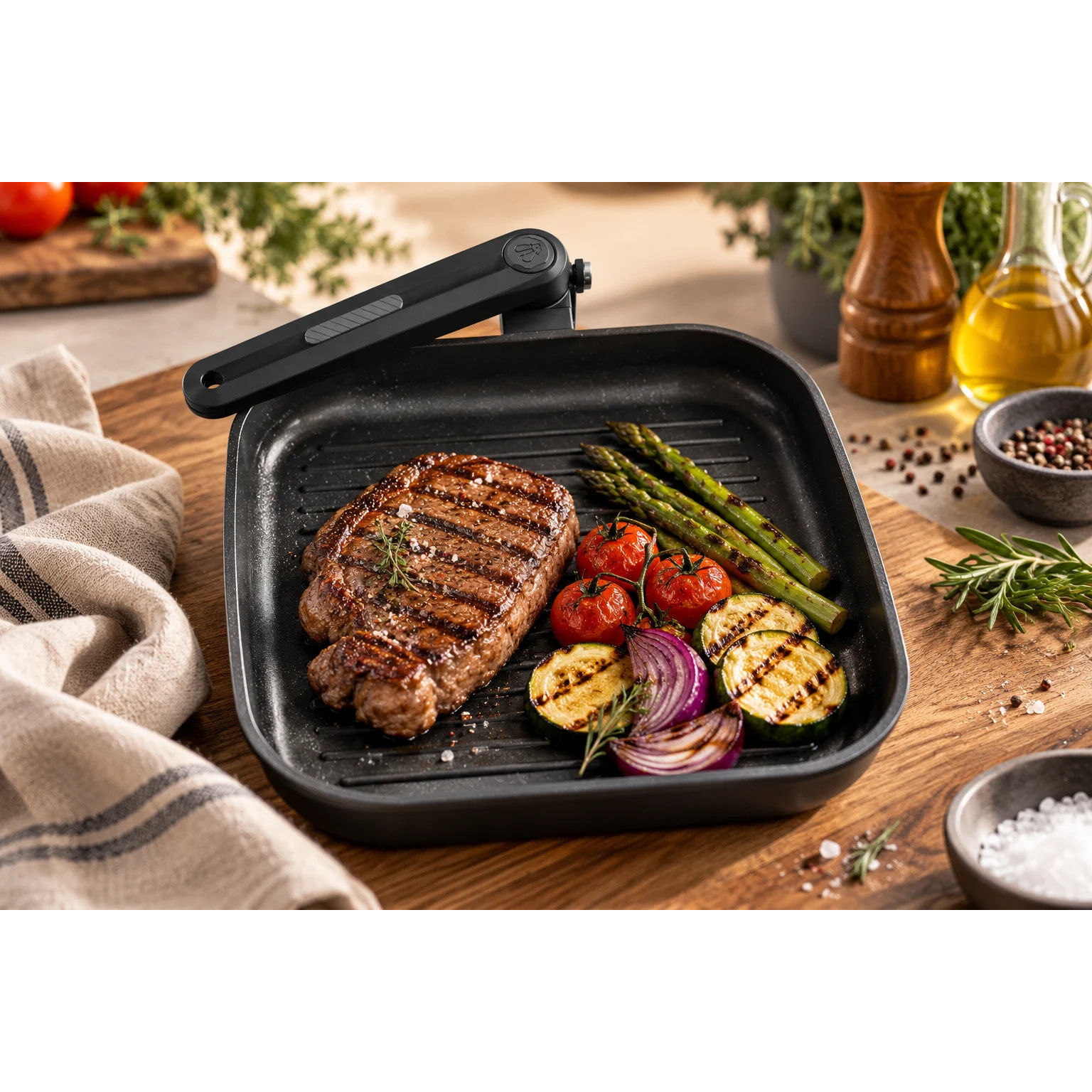 Grill antiadhésif 28 cm manche repliable