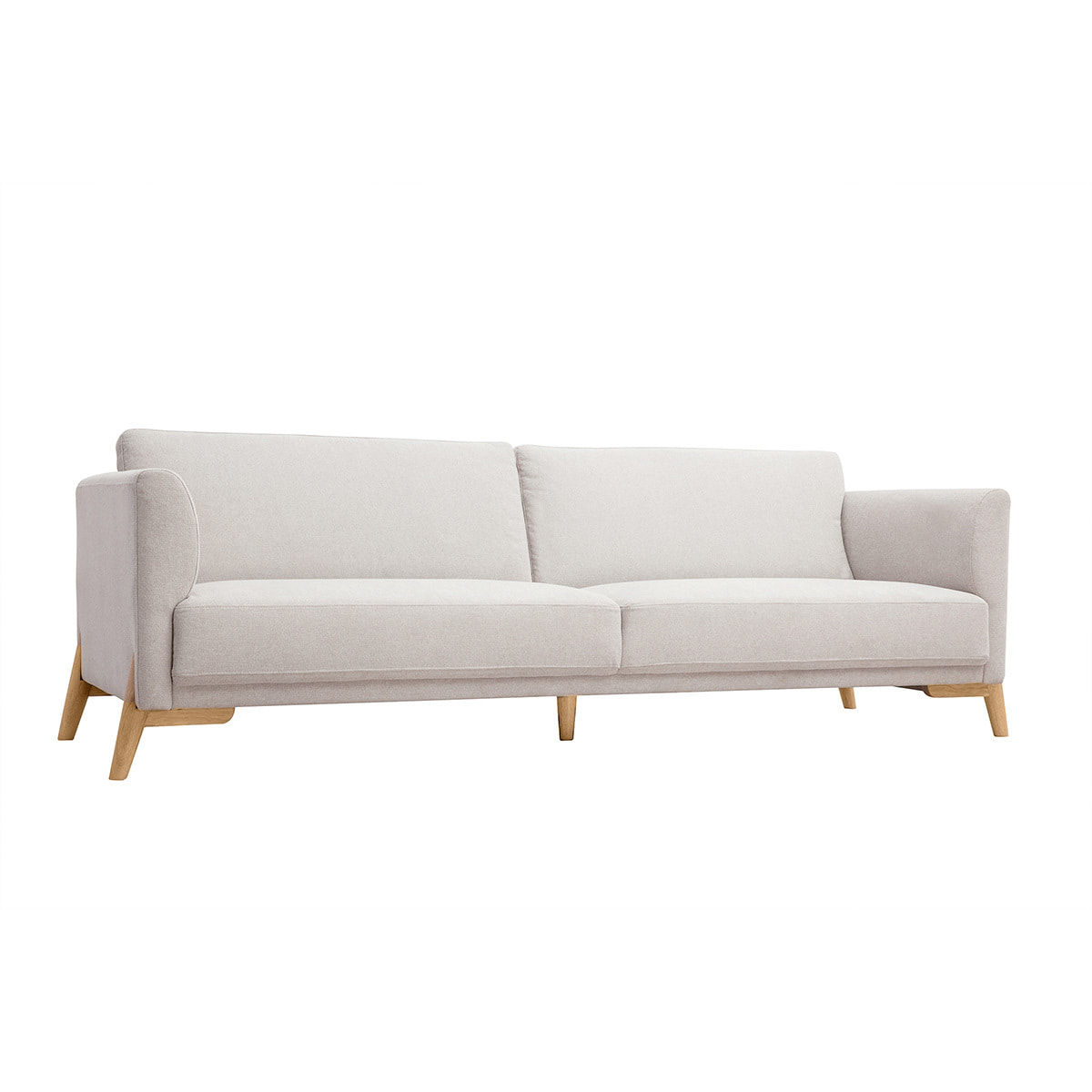 Canapé scandinave 4 places en tissu effet velours texturé beige et bois clair SINDRO