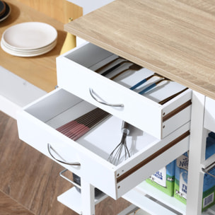 Carrito de Cocina con Ruedas de Madera 92x37x82 cm Blanco