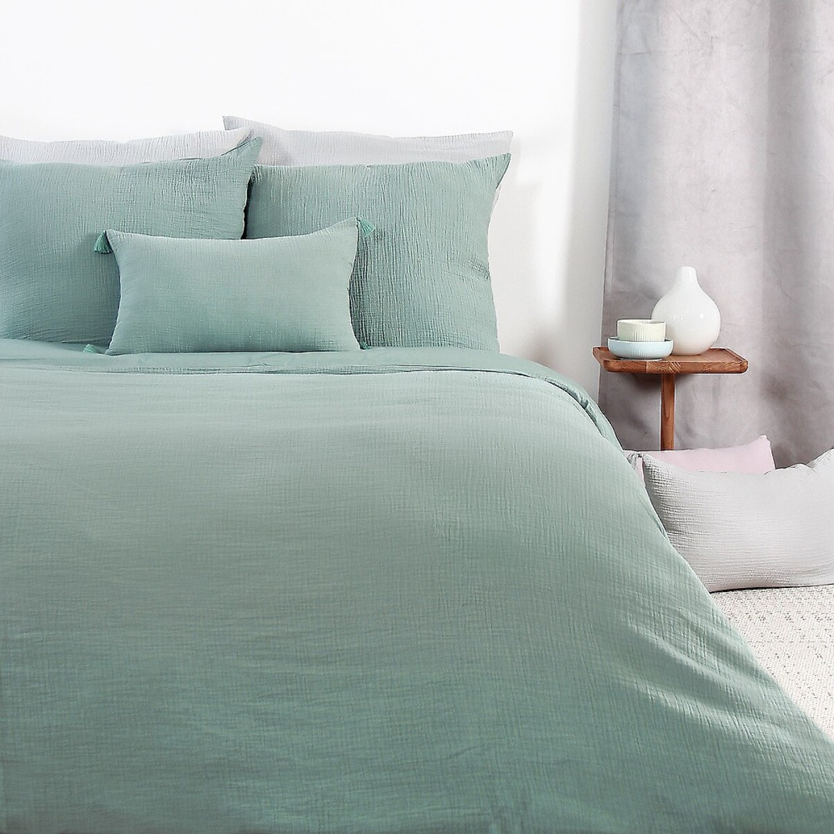 Parure housse de couette gaze de coton amande