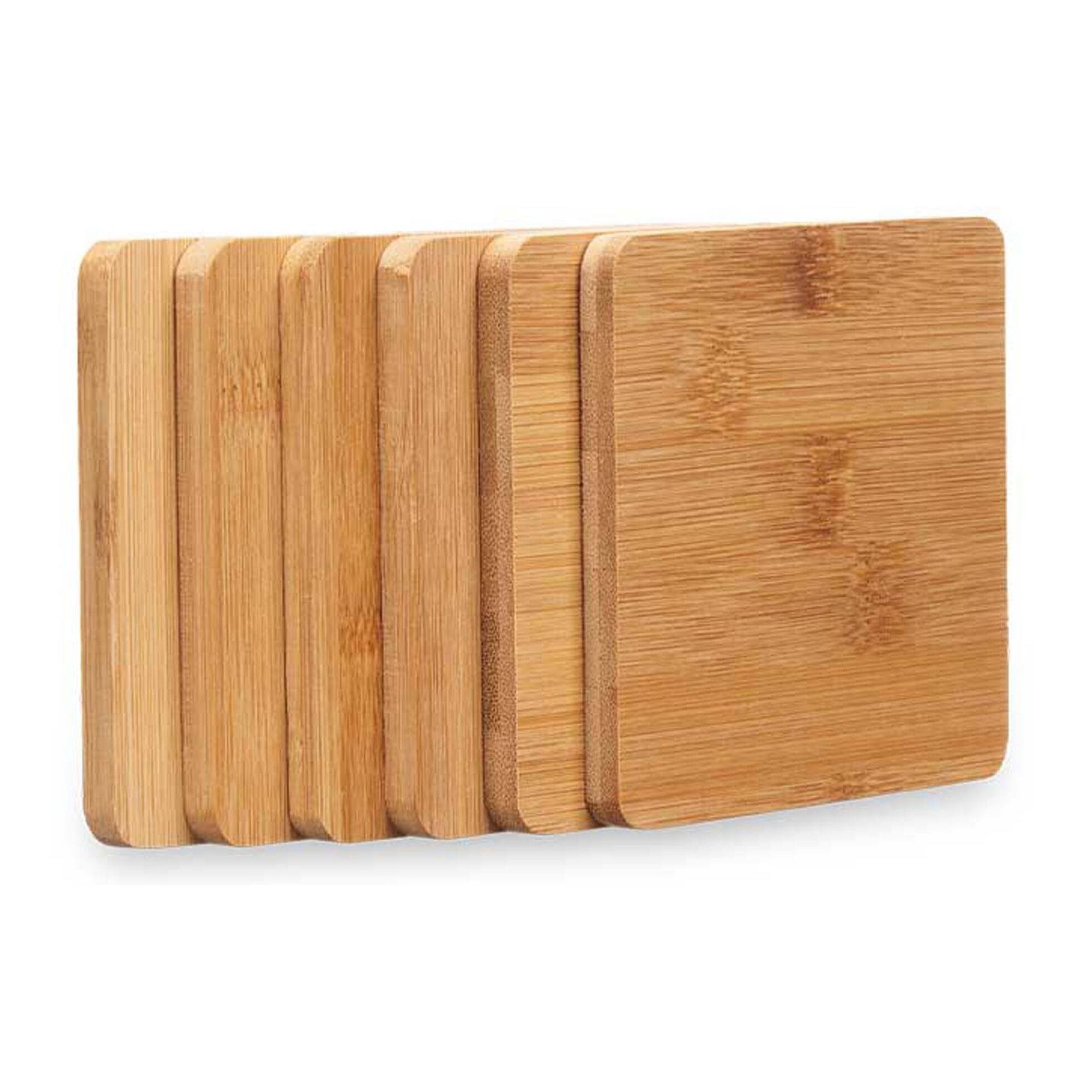 Set 6 posavasos bambu cuadrados soporte colección kinvara
