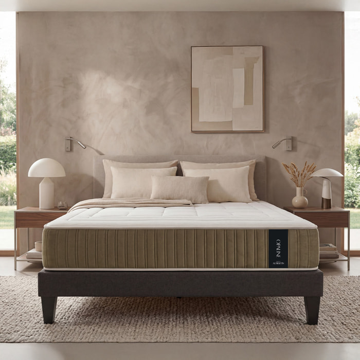 Ensemble Matelas Opaline & Sommier Kit Tissu Gris, Mémoire de Forme, 30 cm, Soutien Ferme, Lattes flexibles