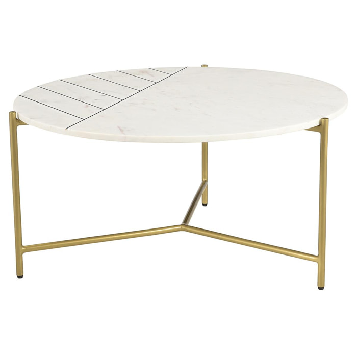 Table basse ronde design en marbre blanc et laiton D90 cm SILLON