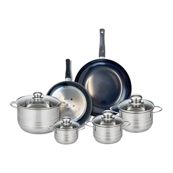 Ensemble de 2 Poêles de cuisson 24 et 28 cm et 4 faitouts 12, 14, 16 et 20 cm Elo Prima Brillant