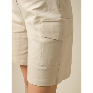 Oltre - Pantalones cortos cargo en mezcla de lino - Beige