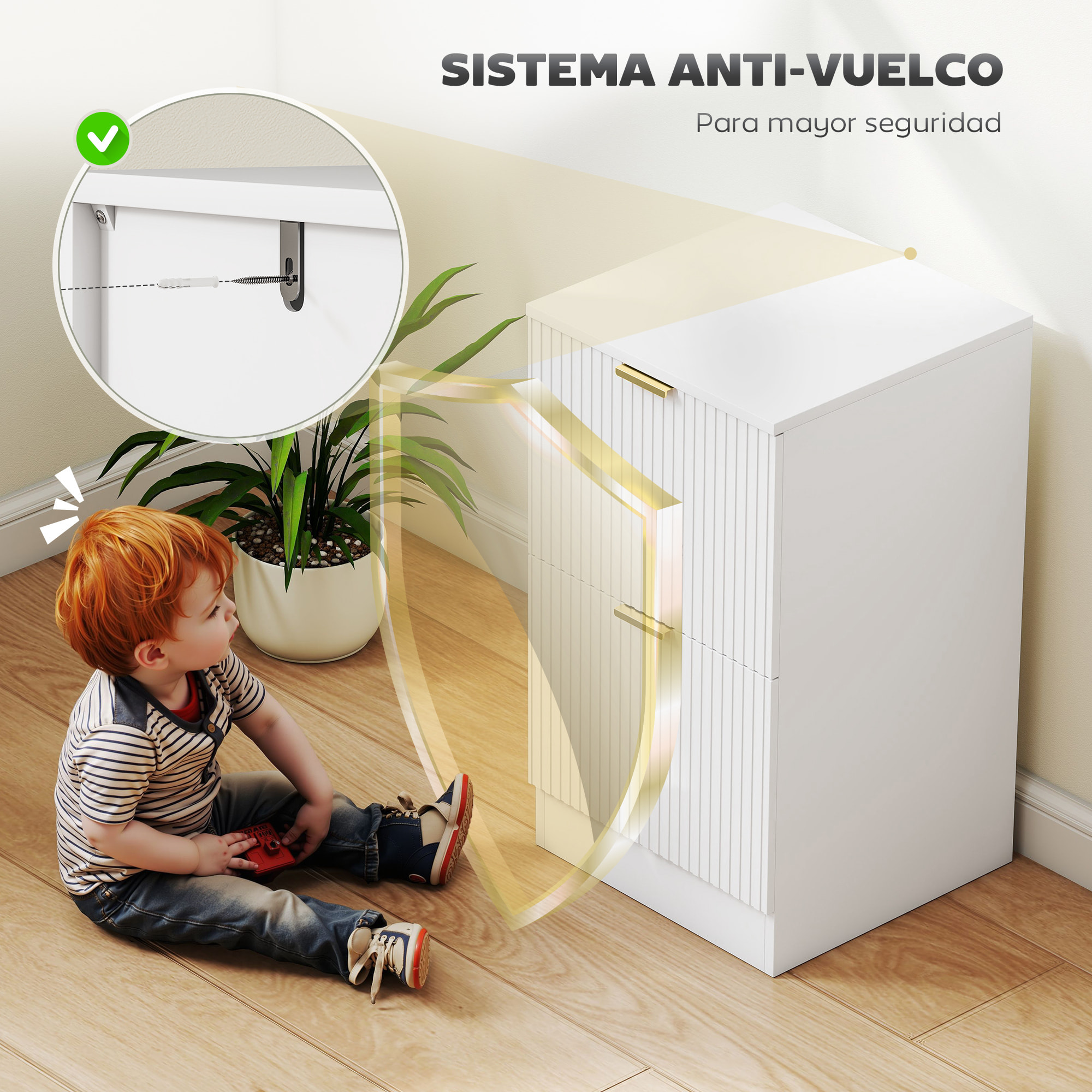 Cajonera de Oficina con 2 Cajones Cajonera de Escritorio con Frentes Acanalados Mueble Archivador para Tamaño A4 o Carta para Estudio 40x40x71 cm Blanco